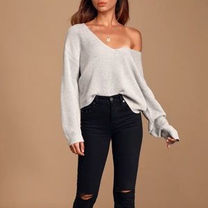 Cropped grey knit sweater